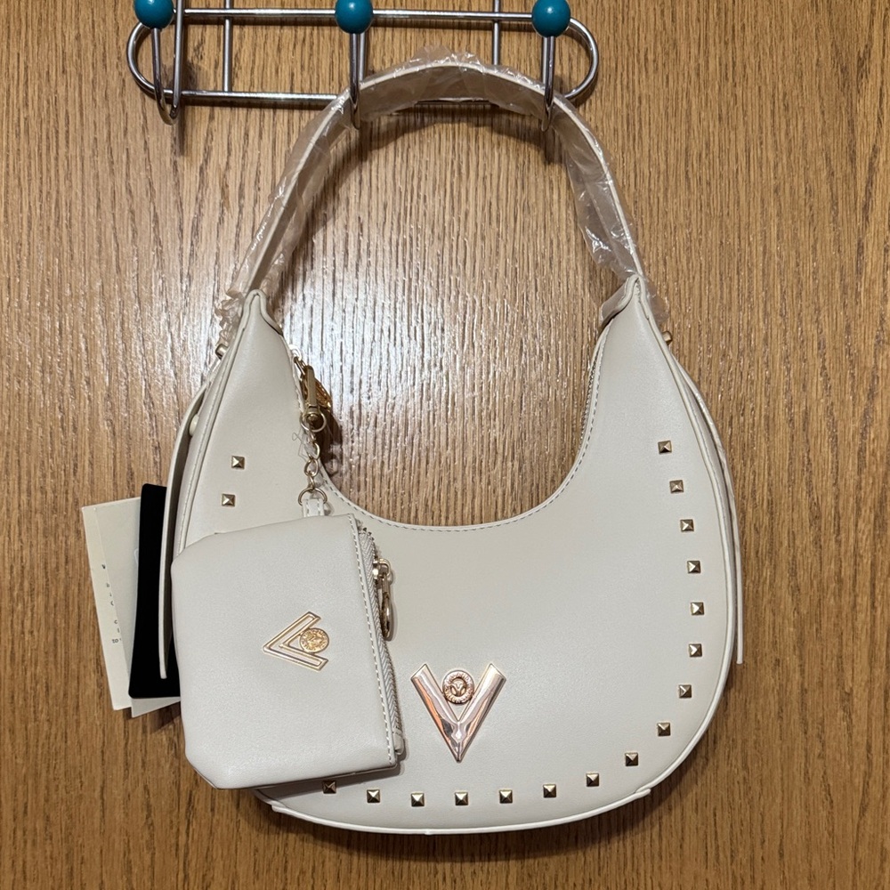 Valentino Orlandi Ivory Shoulder Bag with Gold Accents